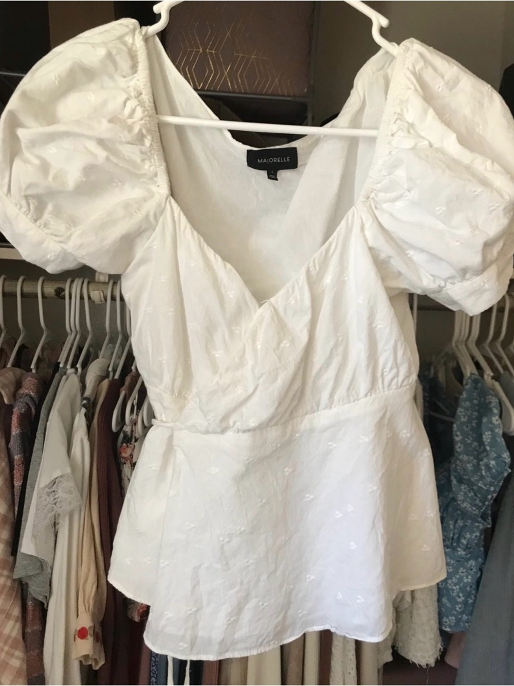 MAJORELLE White Puff Sleeve Peplum Blouse